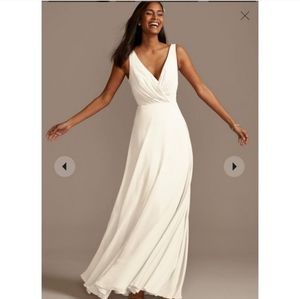 David's Bridal V-Neck Tank Dress White Full Skirt Bridesmaid # F20228 Size 10